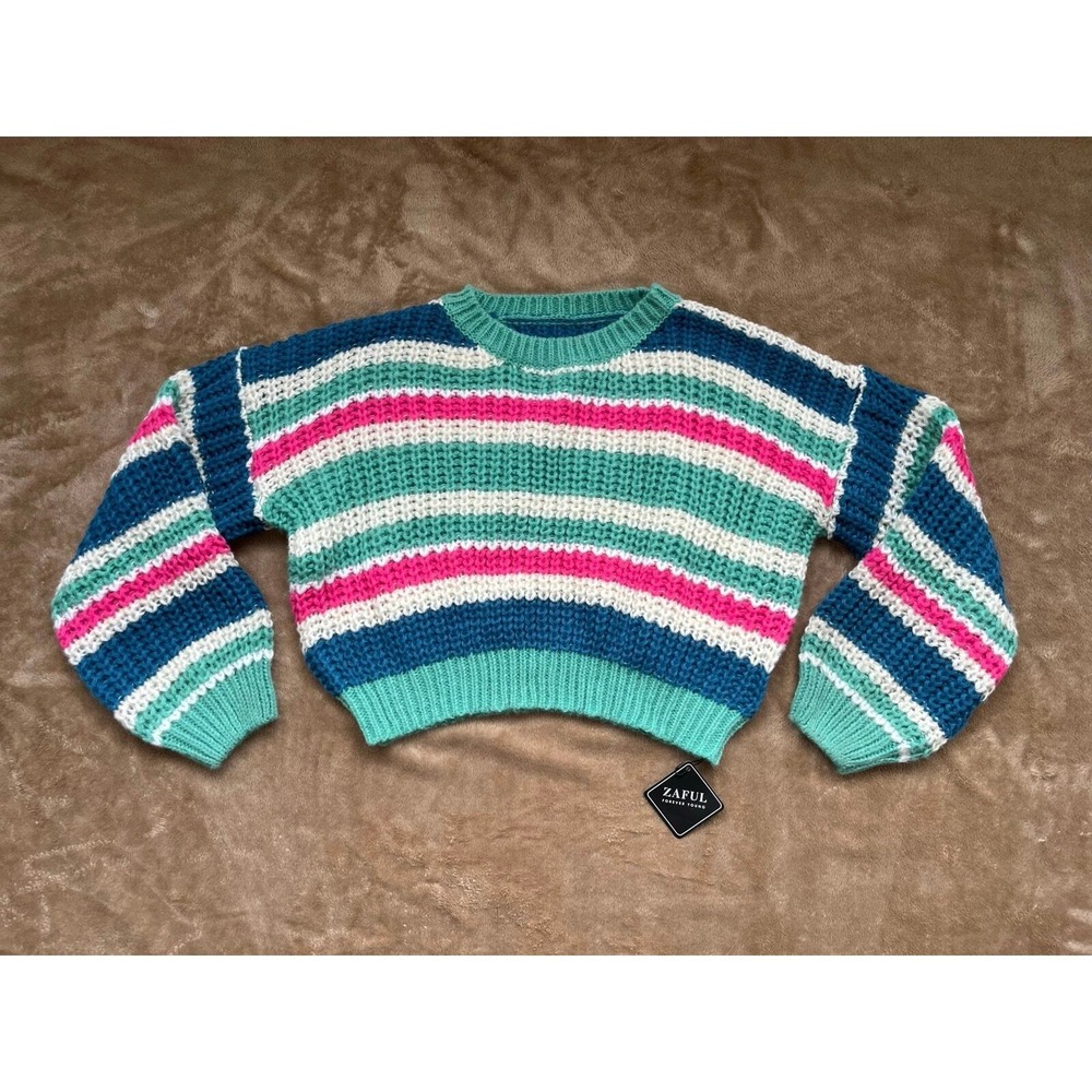 Zaful Cropped Knit Striped Sweater Women's Size Small NWT Colorful Chunky Fall